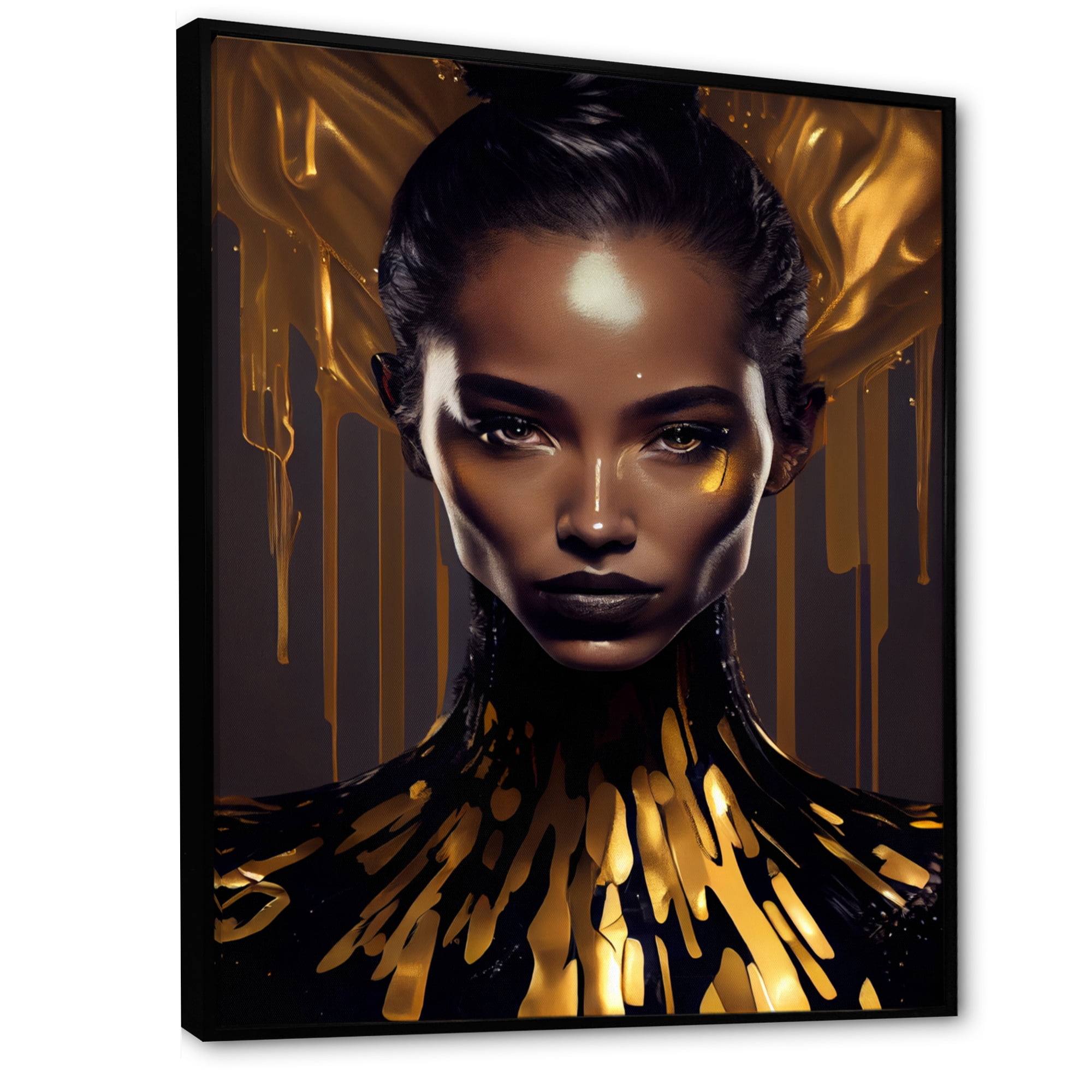 Designart Sensual Liquid Gold Woman III Floating Frame Wall Art