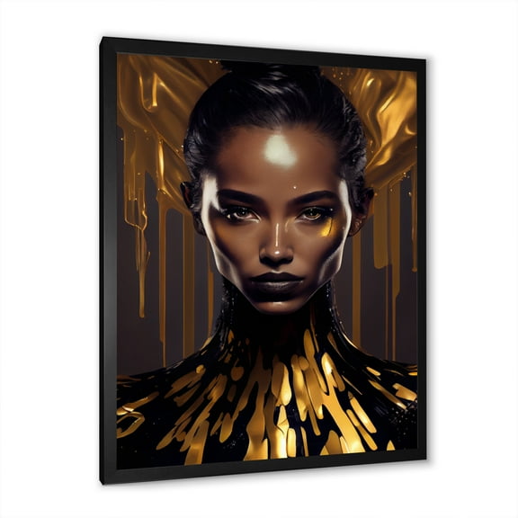 Designart Sensual Liquid Gold Woman III Framed Wall Art