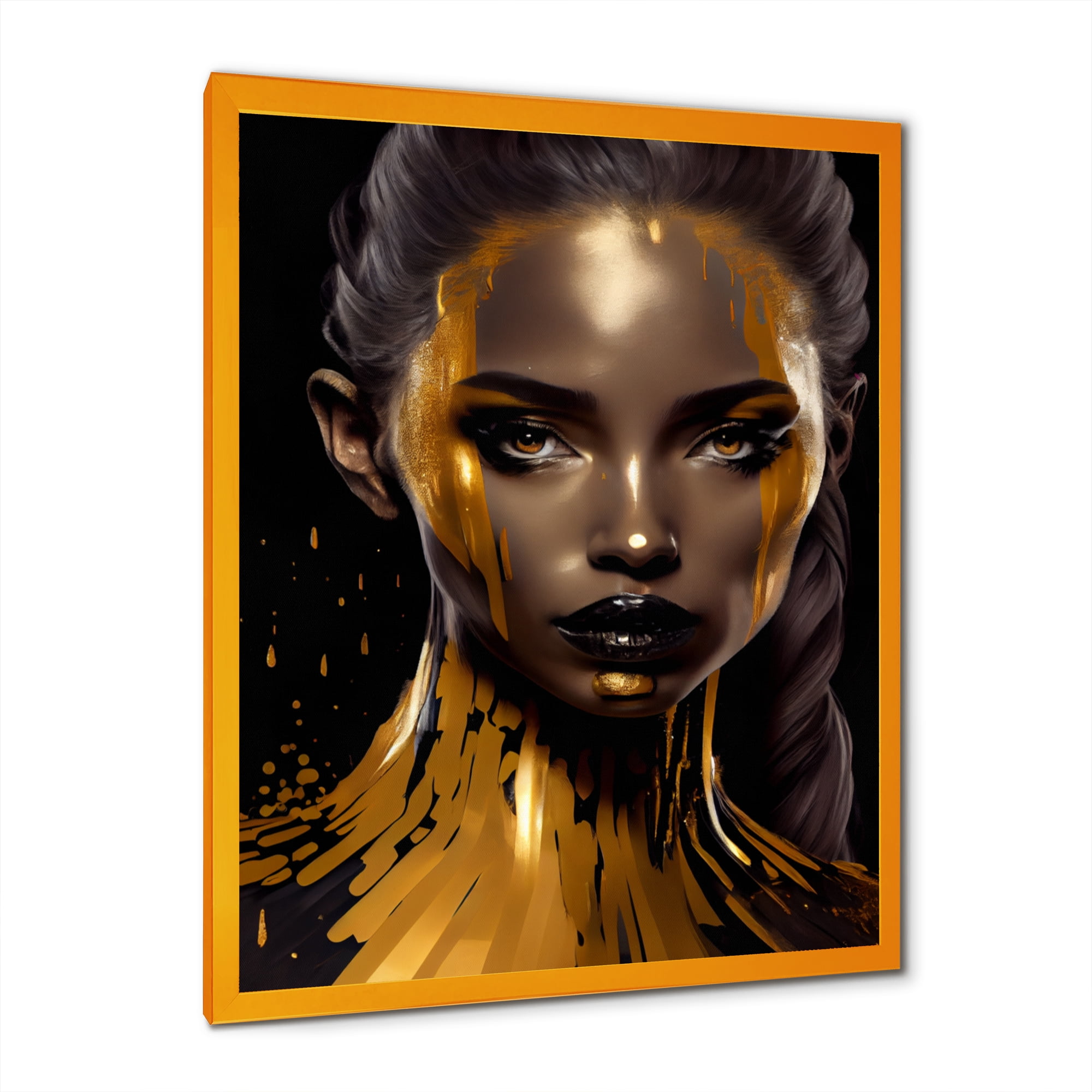 Designart Sensual Liquid Gold Woman IV Framed Wall Art