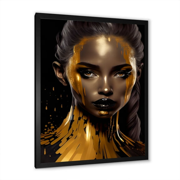 Designart Sensual Liquid Gold Woman IV Framed Wall Art