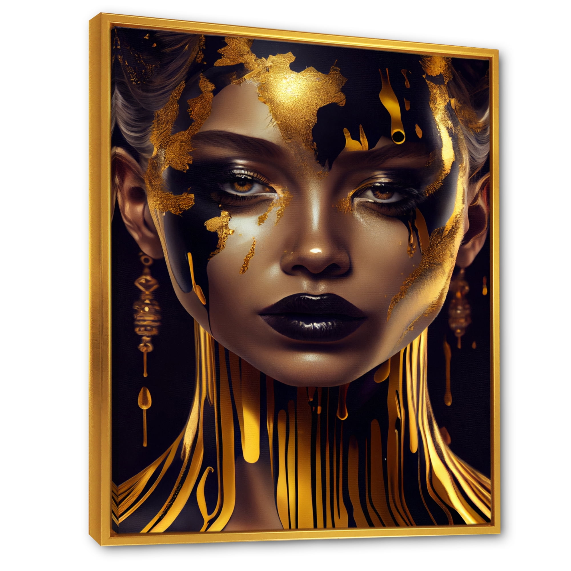 Designart Sensual Liquid Gold Woman V Floating Frame Wall Art