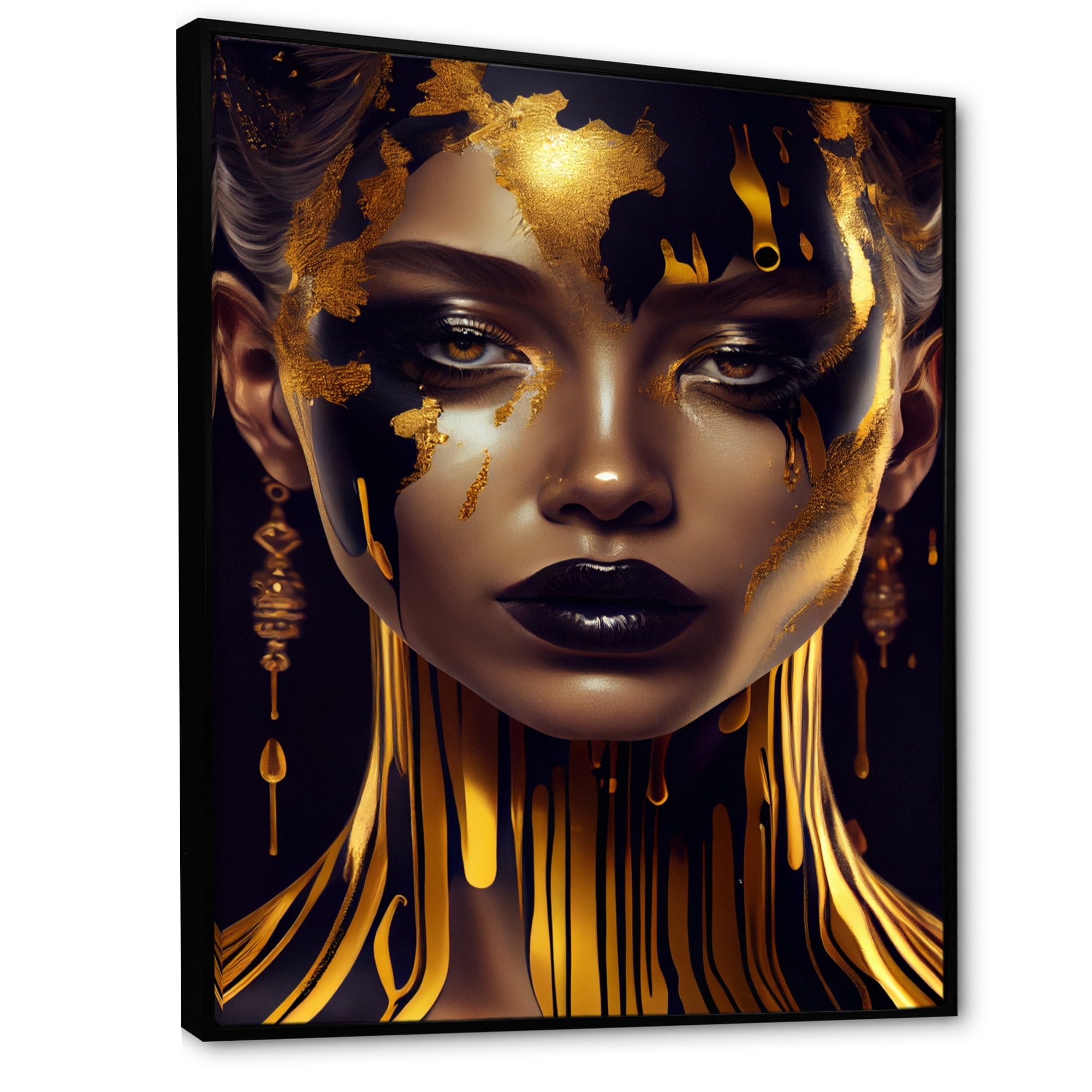 Designart Sensual Liquid Gold Woman V Floating Frame Wall Art
