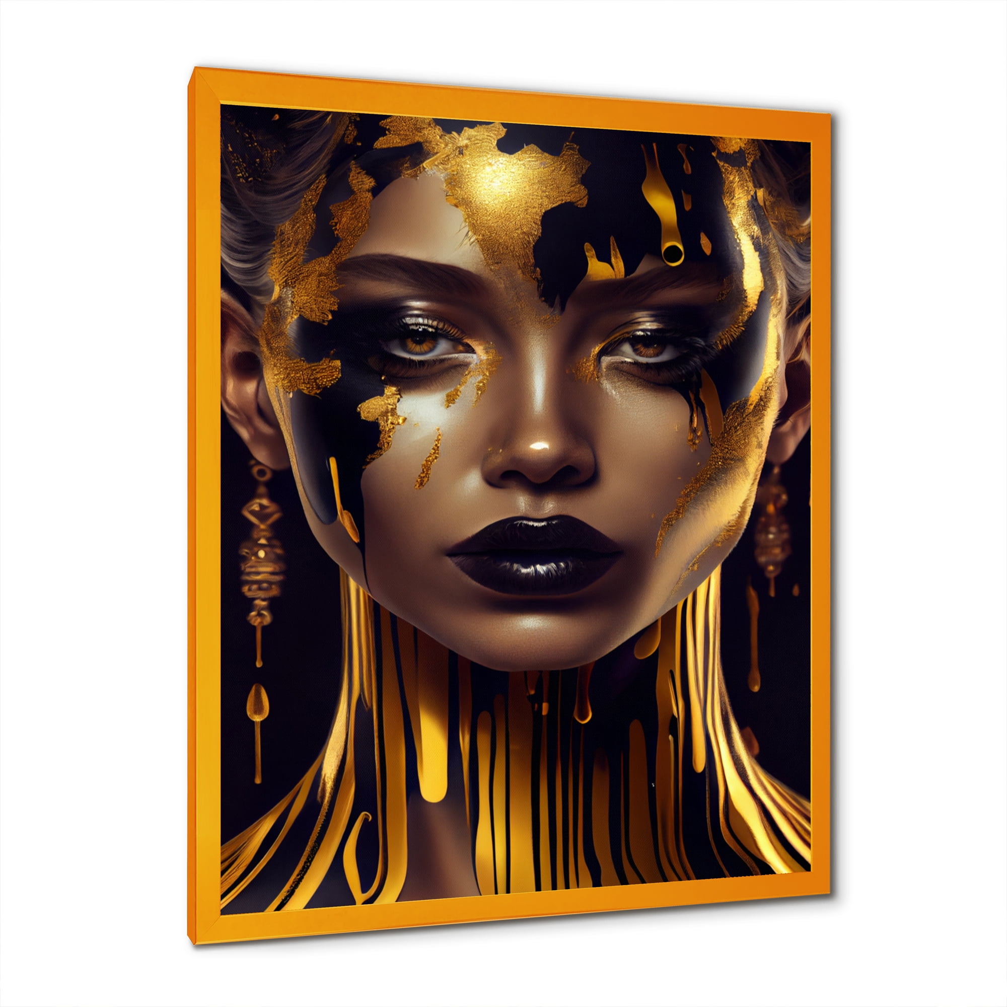 Designart Sensual Liquid Gold Woman V Framed Wall Art