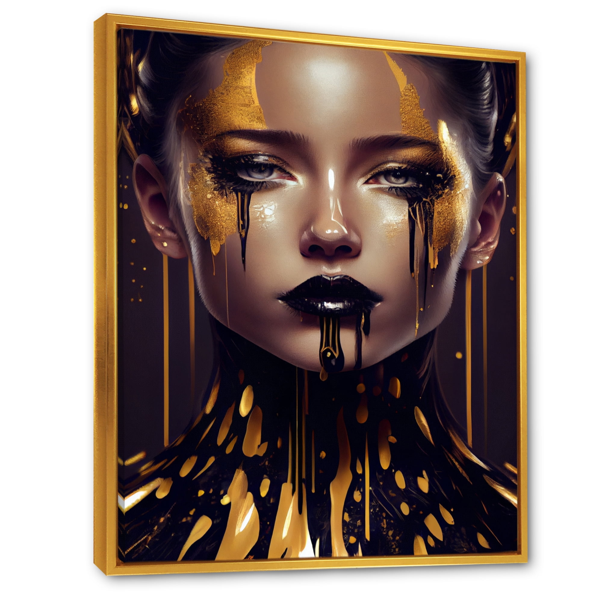 Designart Sensual Liquid Gold Woman VI Floating Frame Wall Art