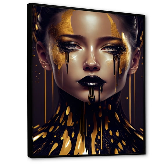 Designart Sensual Liquid Gold Woman VI Floating Frame Wall Art