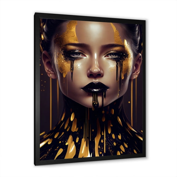Designart Sensual Liquid Gold Woman VI Framed Wall Art