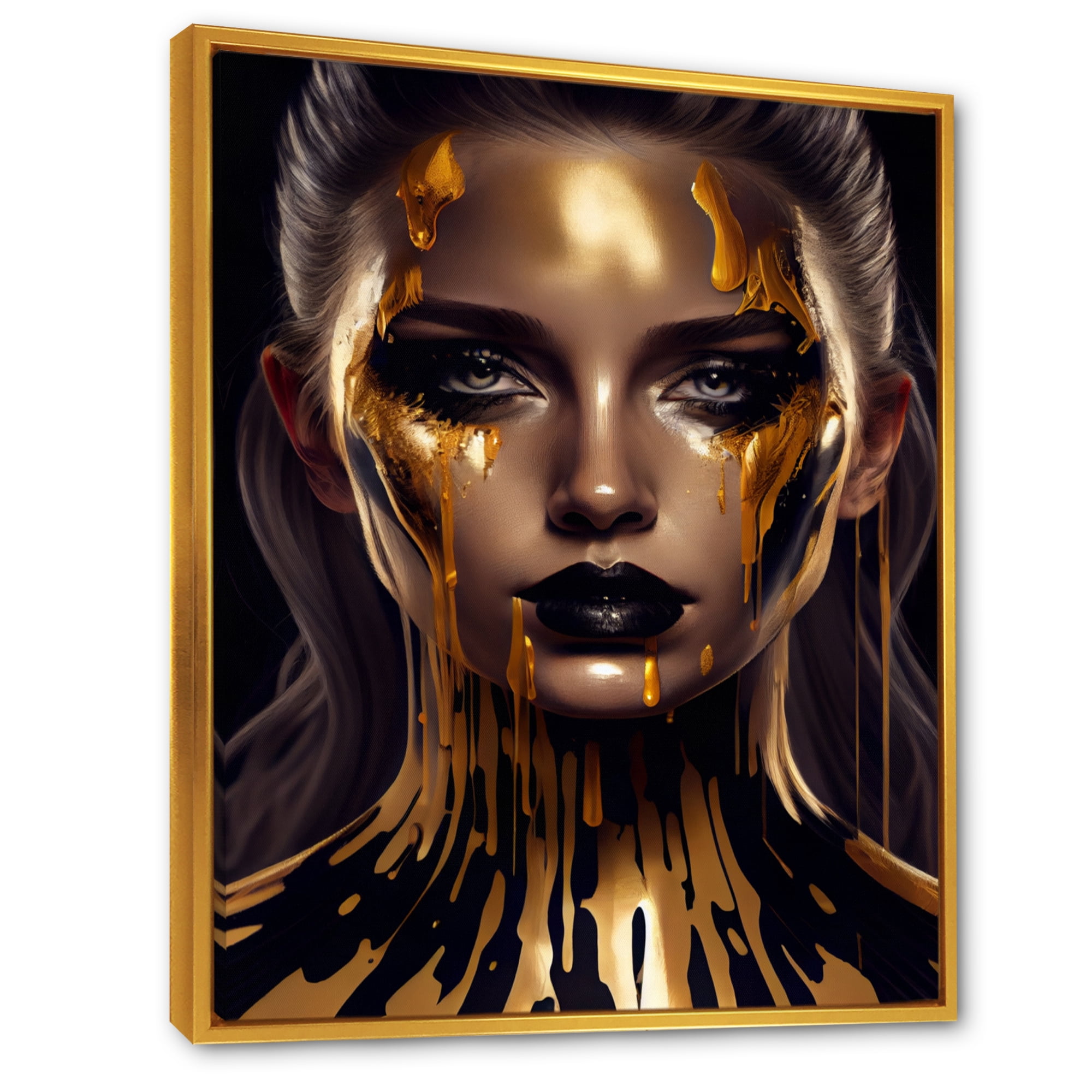 Designart Sensual Liquid Gold Woman VII Floating Frame Wall Art
