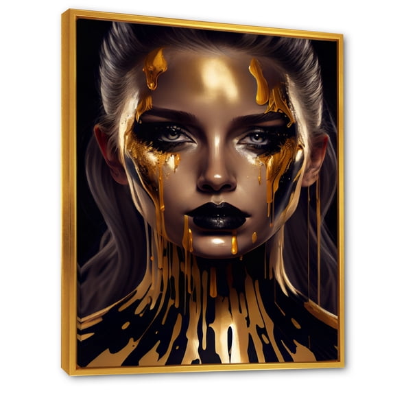 Designart Sensual Liquid Gold Woman VII Floating Frame Wall Art