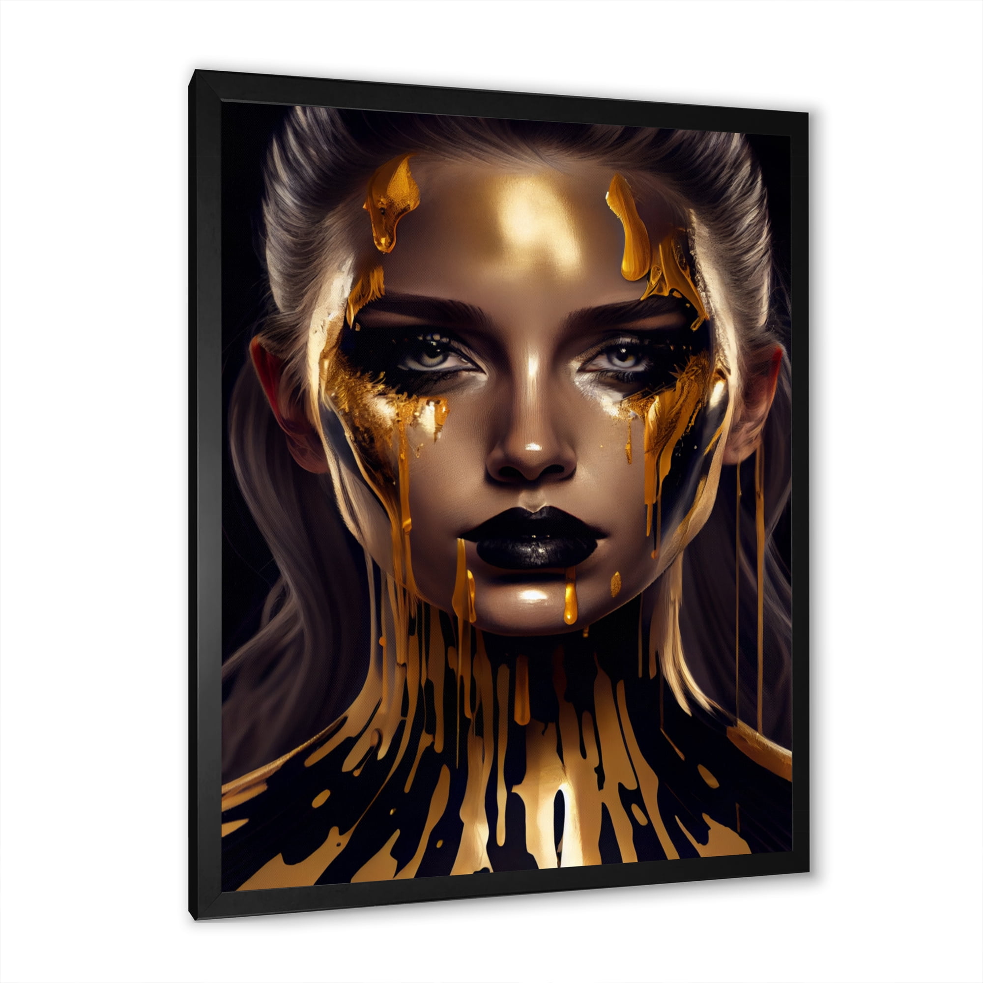 Designart Sensual Liquid Gold Woman VII Framed Wall Art