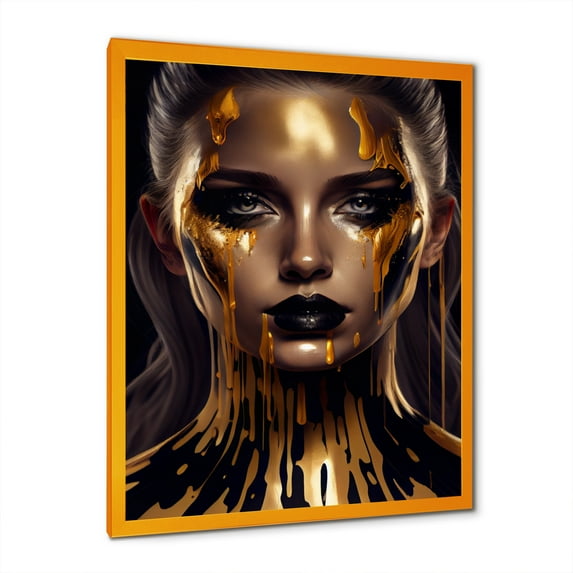 Designart Sensual Liquid Gold Woman VII Framed Wall Art