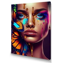 Designart Sensual Woman With Colorful Butterfly I Canvas Wall Art