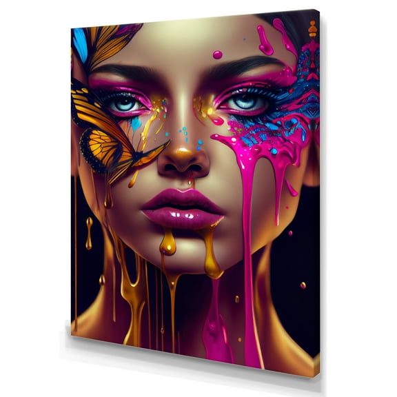 Designart Sensual Woman With Colorful Butterfly III Canvas Wall Art
