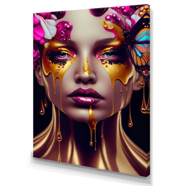 Designart Sensual Woman With Colorful Butterfly IV Canvas Wall Art