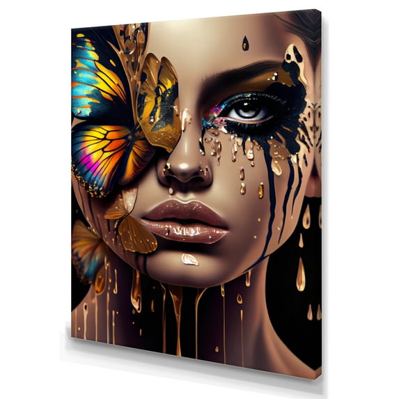 Designart Sensual Woman With Colorful Butterfly IX Canvas Wall Art
