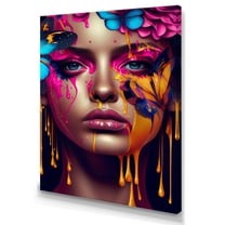 Designart Sensual Woman With Colorful Butterfly V Canvas Wall Art