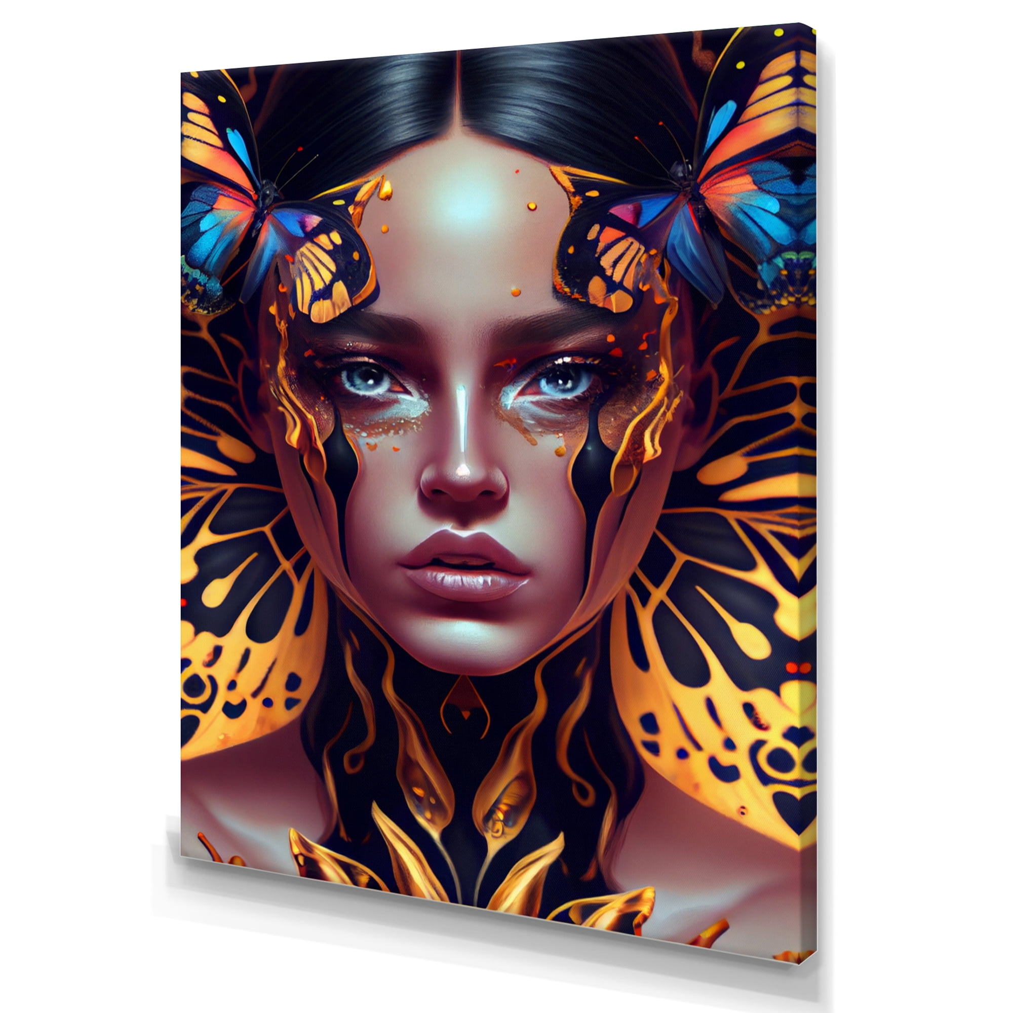 Designart Sensual Woman With Colorful Butterfly VIII Canvas Wall Art