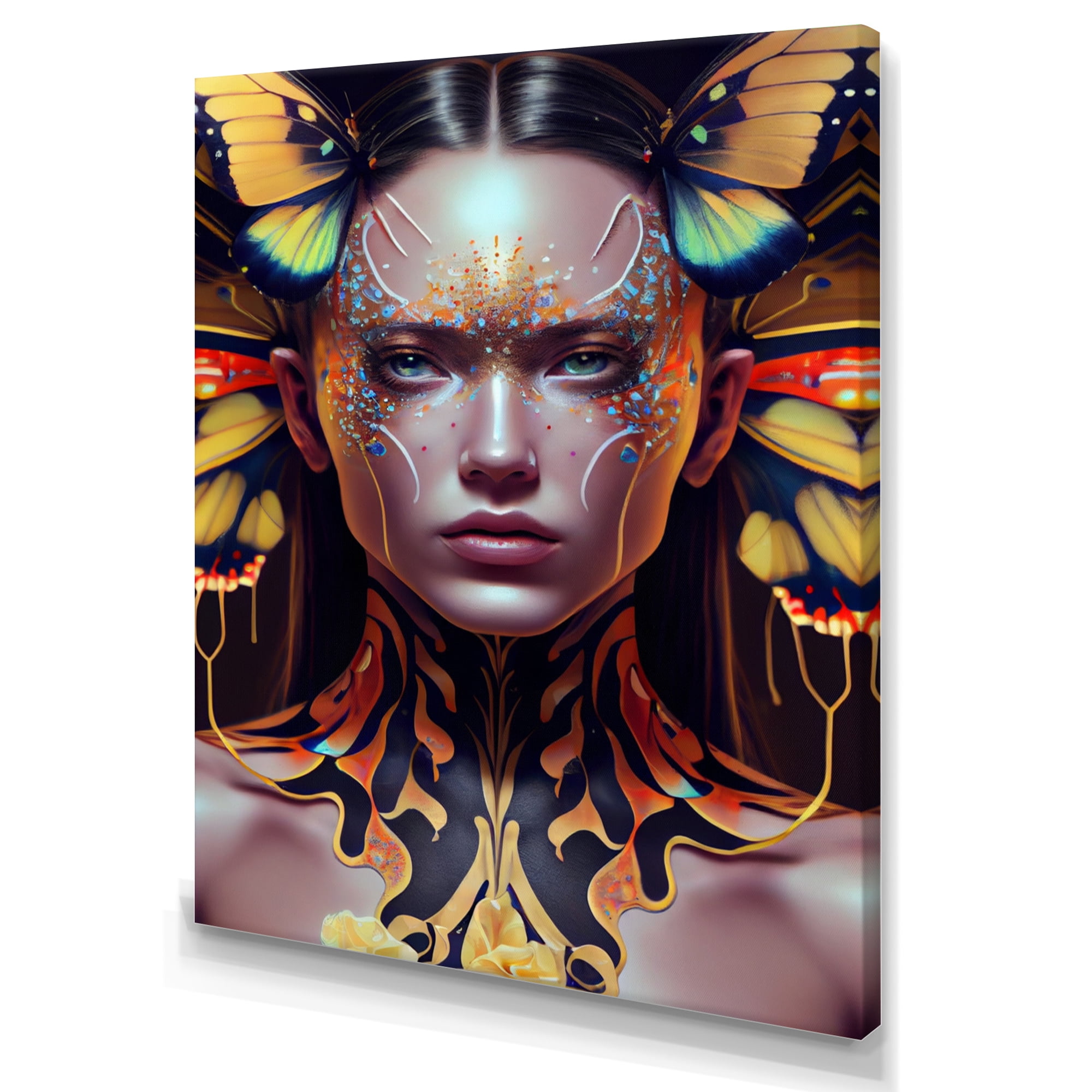 Designart Sensual Woman With Colorful Butterfly X Canvas Wall Art