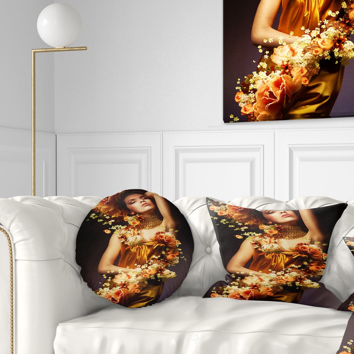 Designart Sensual Woman in Flower Robes - Abstract Portrait Throw Pillow - 12x20