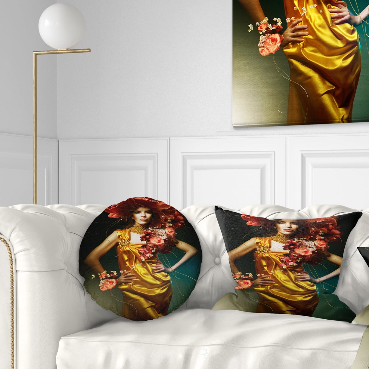 Designart Sensual Woman in Yellow Dress - Portrait Throw Pillow - 12x20