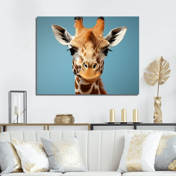 Designart "Sentinel Of The Savannah: Blue Giraffe" Animals Giraffe Wall Art Living Room
