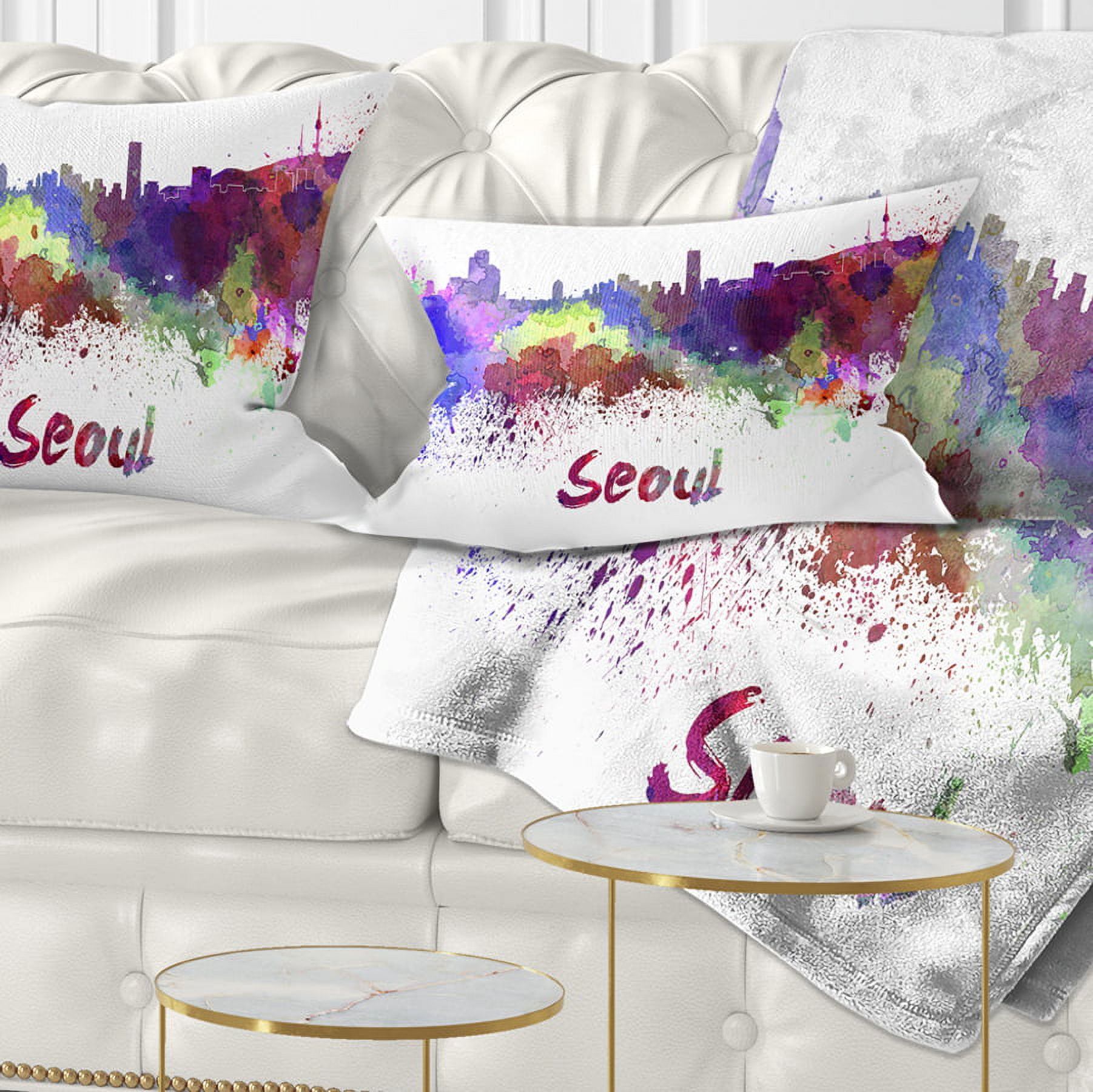 Designart Seoul Skyline - Cityscape Throw Pillow - 12x20