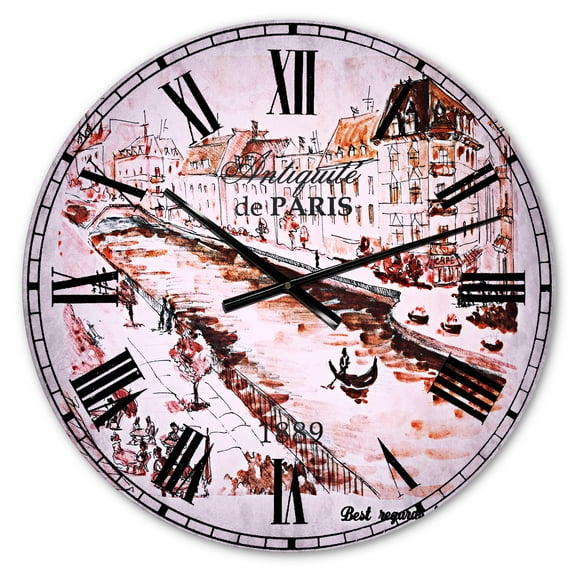 Designart 'Sepia Hand Drawn Sketch of Paris' French Country wall clock