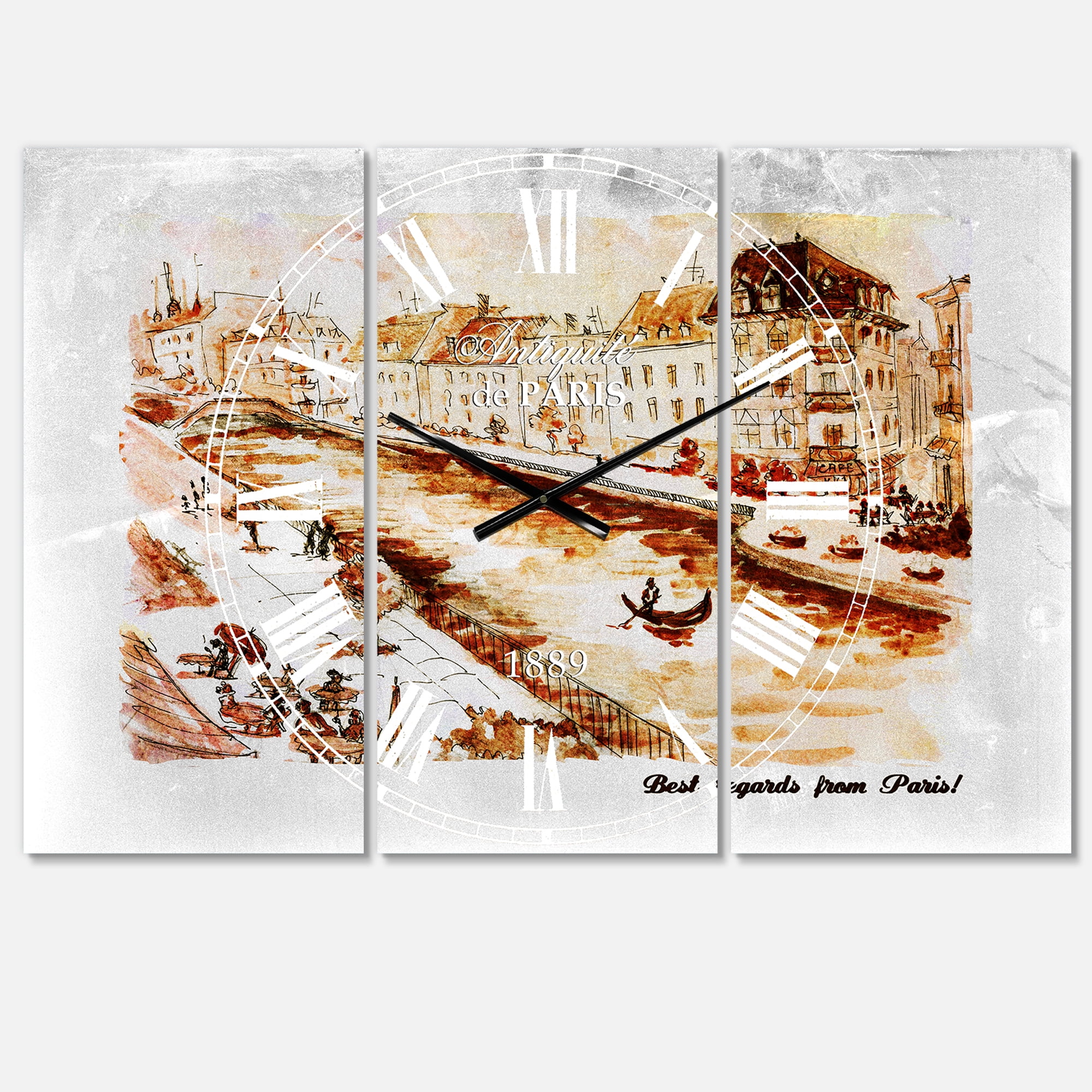 Designart 'Sepia Hand Drawn Sketch of Paris' Mediterranean wall clock