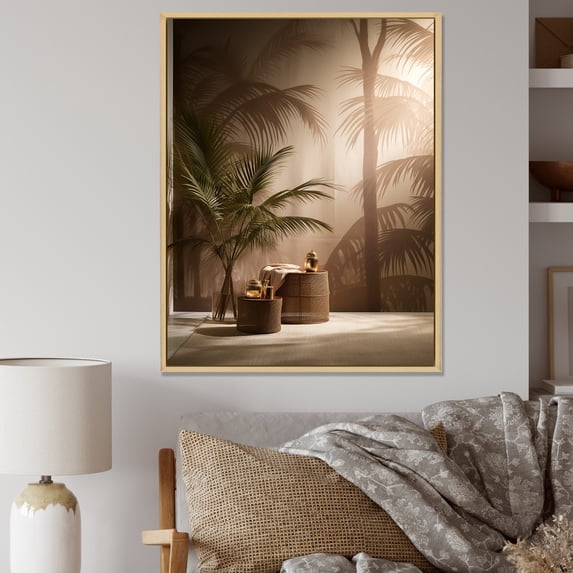 Designart "Sepia Serenity Among The Palms II" Palms & Palm Trees Floater Framed Canvas Prints