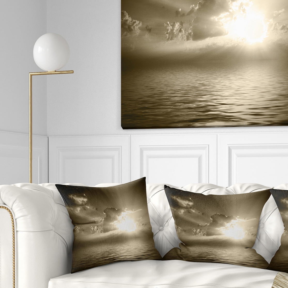 Designart Sepia Toned Cloudy Sunrise - Landscape Printed Throw Pillow - 16x16