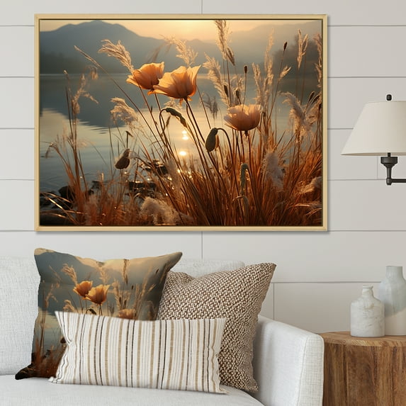 Designart "Serenade At Sunset With Wildflowers" Wildflowers Floater Framed Canvas Wall Art