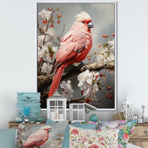 Designart "Serenade Of Chirping Red Cardinals" Animals Bird Floater Framed Wall Decor