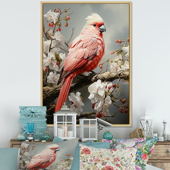 Designart "Serenade Of Chirping Red Cardinals" Animals Bird Floater Framed Wall Decor