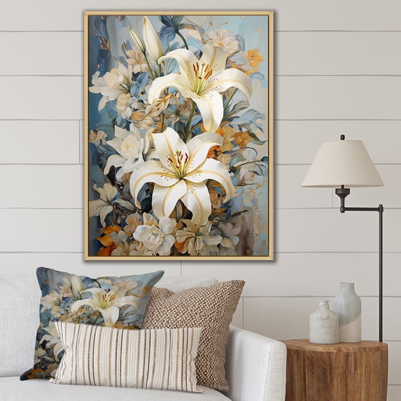 Designart "Serenade Of Dreamy Lilies III" Lilies Floater Framed Wall Decor