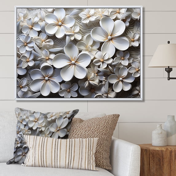 Designart "Serenade Of Fragrant Plumeria II" Plumeria Floater Framed Wall Art Living Room