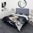 thumbnail image 1 of Designart "Serenade of Swirls Abstract Liquid Ink in Gold and Blue IV" Abstract Liquid ink Bedding Covert Set - Abstract Gold Modern Bed Set With 2 Shams, 1 of 5