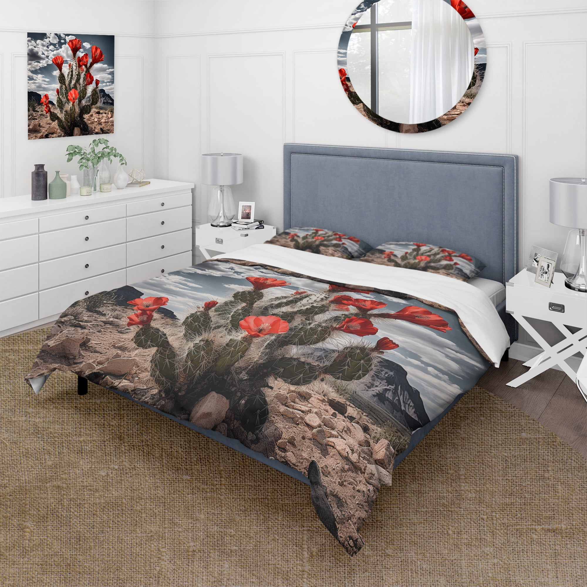 Red Southwestern Cactus Full/Queen Bedding Set with Shams