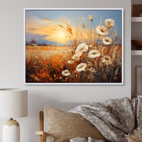 Designart "Serenading Crimson And Yellow Flowers I" Flower Floater Framed Canvas Prints