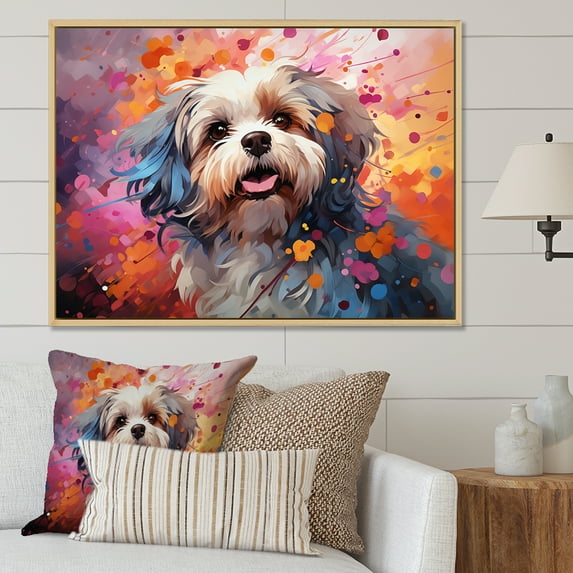 Designart "Serenading Shih Tzu In Pop Art" Animals Dog Floater Framed Canvas Wall Art