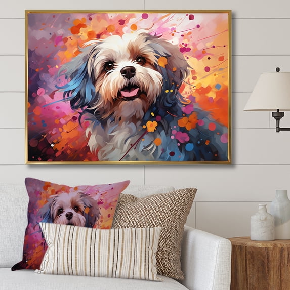 Designart "Serenading Shih Tzu In Pop Art" Animals Dog Floater Framed Canvas Wall Art