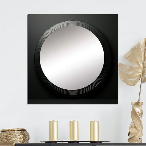 Designart "Serenading Tunes on Black and Gold Vinyl II" Music Gold Large Square Mirror - Square Bedroom Mirror Printed Wall Decor - Modern Square Printed Wall Mirror Art