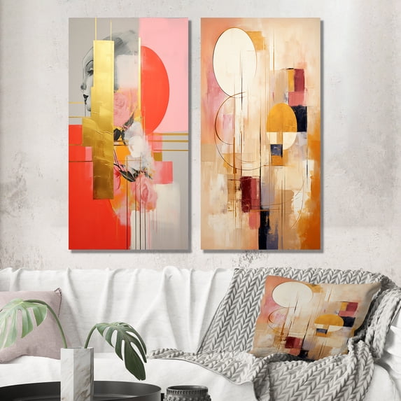 Designart "Serendipitous Circular Geometric Serenity I" Modern Geometric Wall Art Set Of 2 - Modern Gold Gallery Wall Set For Home Decor