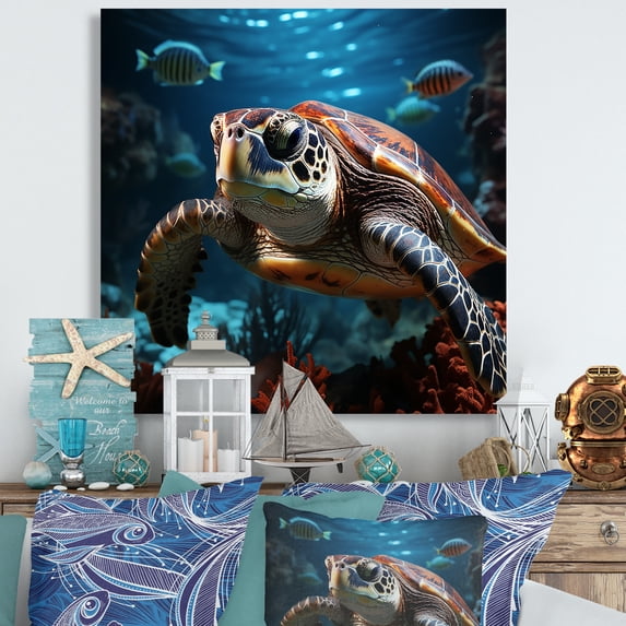 Designart "Serene Abstract Vista I" Animals Turtle Canvas Prints