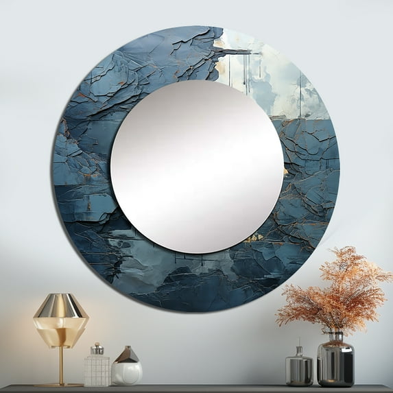 Designart "Serene Aquatic Embrace" Abstract Painting Rund Mirror For Wall Decor - Large Blue Round Print Mirror - Round Modern Mirror - Wall Mounted Round Large Mirror - 23" x 23"