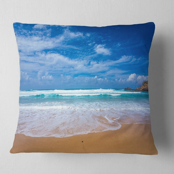 Designart Serene Atlantic Seashore Portugal - Seascape Throw Pillow - 16x16