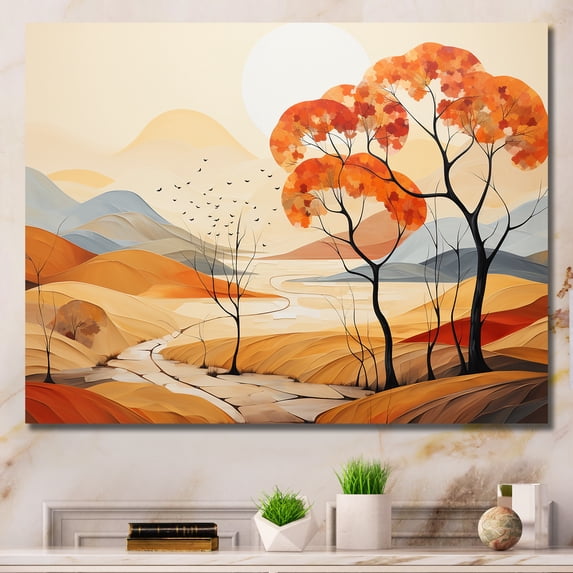 Designart "Serene Autumn Landscape Scene" Abstract Landscape Canvas Art Print