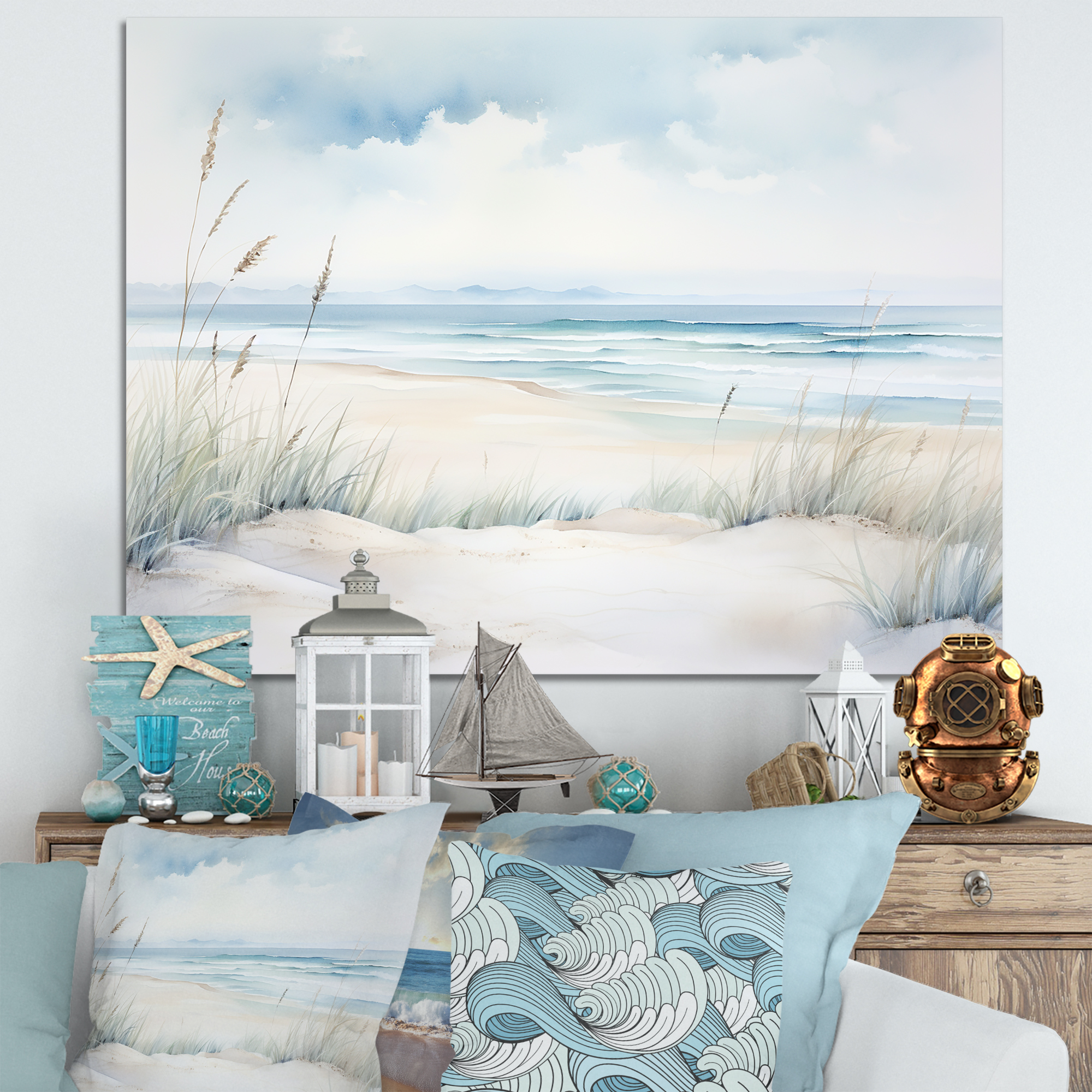 Designart "Serene Beach Horizon In Soft Colors III" Coastal Minimalism ...