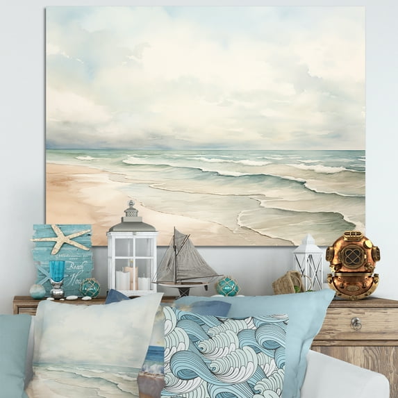 Designart "Serene Beach Horizon In Soft Colors IV" Coastal Minimalism Wall Decor