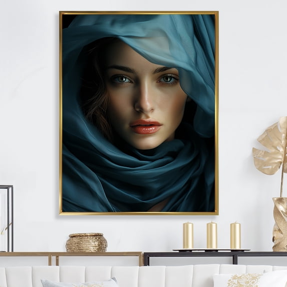 Designart "Serene Beauty In Sapphire Hues I" Fashion Woman Floater Framed Canvas Prints