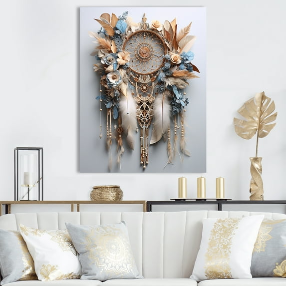 Designart "Serene Beige And Blue Dreamcatcher" Dream catcher Canvas Prints