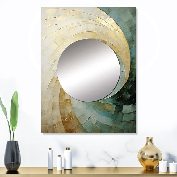 Designart "Serene Beige Pottery Spirals" Abstract Spirals Mirror Wall Decor - Modern Beige Abstract Mirror Wall Art For Bathroom - 32" x 24" Inch